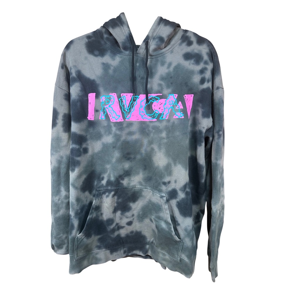 RVCA Mens Tie Dye Hoodie Grey Black Pink Logo Pullover Sweatshirt M626SROR L